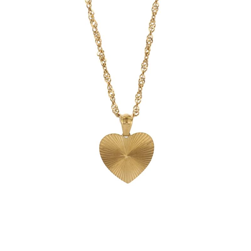 Stainless Steel 18k Plated Geometric Texture Pendant Necklace