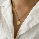 Stainless Steel 18k Plated Geometric Texture Pendant Necklace