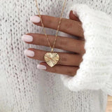 Stainless Steel 18k Plated Geometric Texture Pendant Necklace