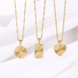 Stainless Steel 18k Plated Geometric Texture Pendant Necklace