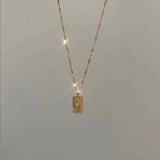 Stainless Steel 18k Plated Geometric Texture Pendant Necklace