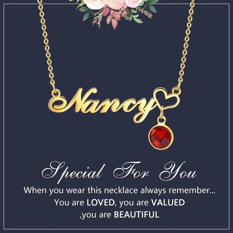 Personalized Name Necklace with Birthstone, Custom Any Name Pendant