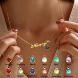 Personalized Name Necklace with Birthstone, Custom Any Name Pendant