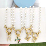 Initial Charm A-Z Letters Pearl Necklace Women Choker Silver Stainless Steel
