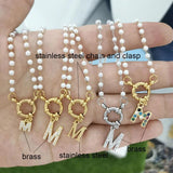 Initial Charm A-Z Letters Pearl Necklace Women Choker Silver Stainless Steel