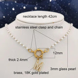 Initial Charm A-Z Letters Pearl Necklace Women Choker Silver Stainless Steel