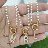 Initial Charm A-Z Letters Pearl Necklace Women Choker Silver Stainless Steel
