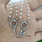 Initial Charm A-Z Letters Pearl Necklace Women Choker Silver Stainless Steel