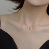 925 Silver Dragonfly Zircon Necklace Clavicle Chain Light Fine Jewelry