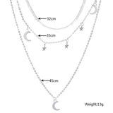 925 Silver Pentagram Pendant Moon Overlay Necklace Chain For Women