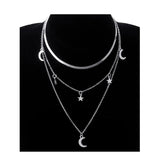 925 Silver Pentagram Pendant Moon Overlay Necklace Chain For Women