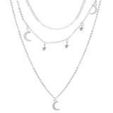 925 Silver Pentagram Pendant Moon Overlay Necklace Chain For Women