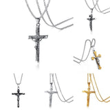 Men's Catholic Cross Pendant Necklace, Stainless Steel Christ Prayer Jewelry