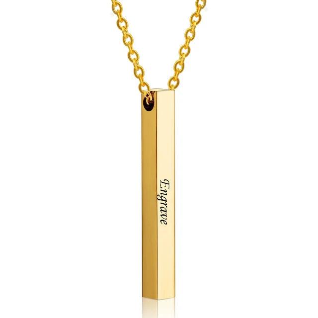 Custom Name Engraved Square Pendant Necklace Stainless Steel Gift Jewelry