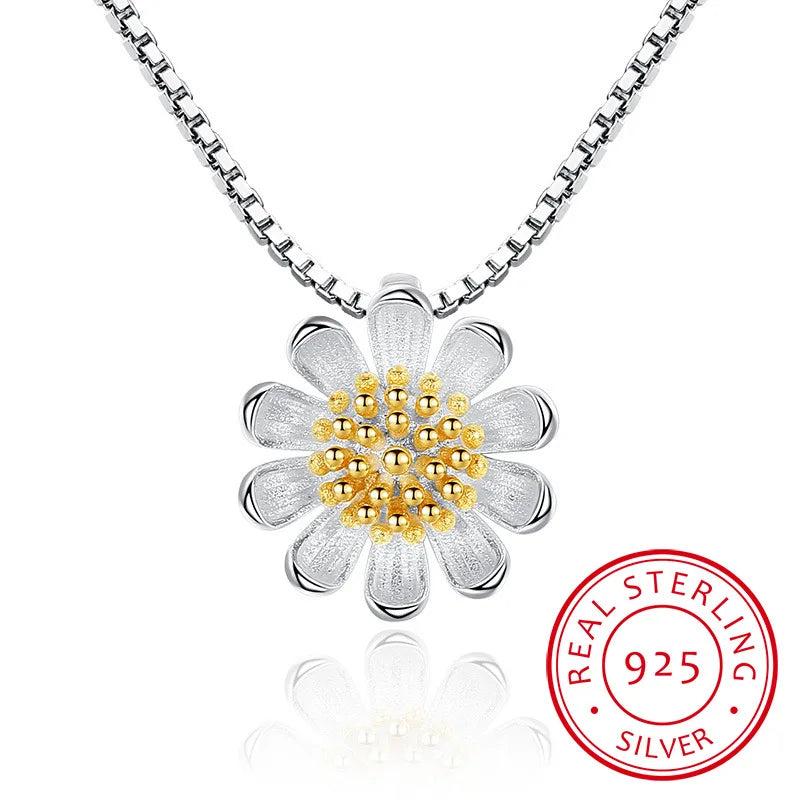 925 Silver Daisy Flower Necklace Jewelry