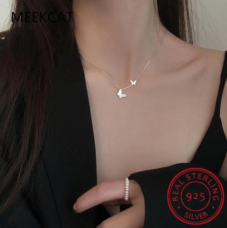 Sterling Silver Butterfly CZ Clavicle Chain Necklace