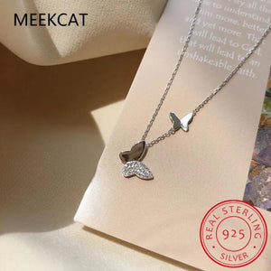 Sterling Silver Butterfly CZ Clavicle Chain Necklace