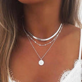925 Silver 3-Layer Necklace with Snake Chain Ball Pendant for Women