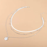 925 Silver 3-Layer Necklace with Snake Chain Ball Pendant for Women