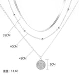 925 Silver 3-Layer Necklace with Snake Chain Ball Pendant for Women
