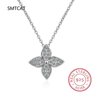 Glitter 4-Leaf Clover Sterling Silver Necklace Pendant for Women
