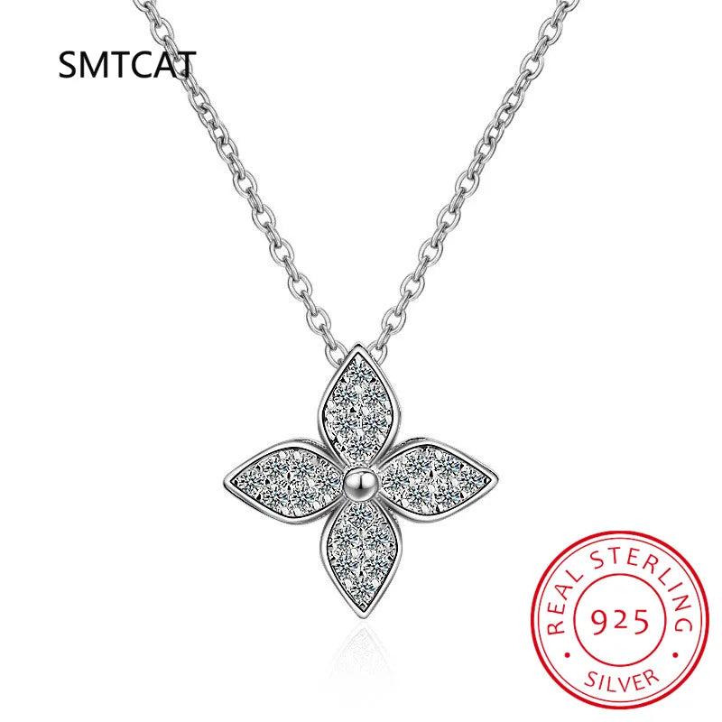 Glitter 4-Leaf Clover Sterling Silver Necklace Pendant for Women