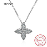 Glitter 4-Leaf Clover Sterling Silver Necklace Pendant for Women