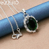 925 Silver Emerald Zircon Pendant Necklace Wedding Party Jewelry