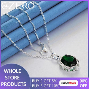 925 Silver Emerald Zircon Pendant Necklace Wedding Party Jewelry