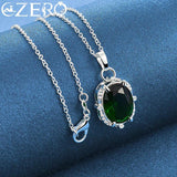 925 Silver Emerald Zircon Pendant Necklace Wedding Party Jewelry