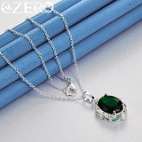 925 Silver Emerald Zircon Pendant Necklace Wedding Party Jewelry