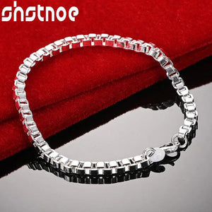 925 Sterling Silver 4mm Box Chain Bracelet Wedding Party