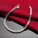 925 Sterling Silver 4mm Box Chain Bracelet Wedding Party