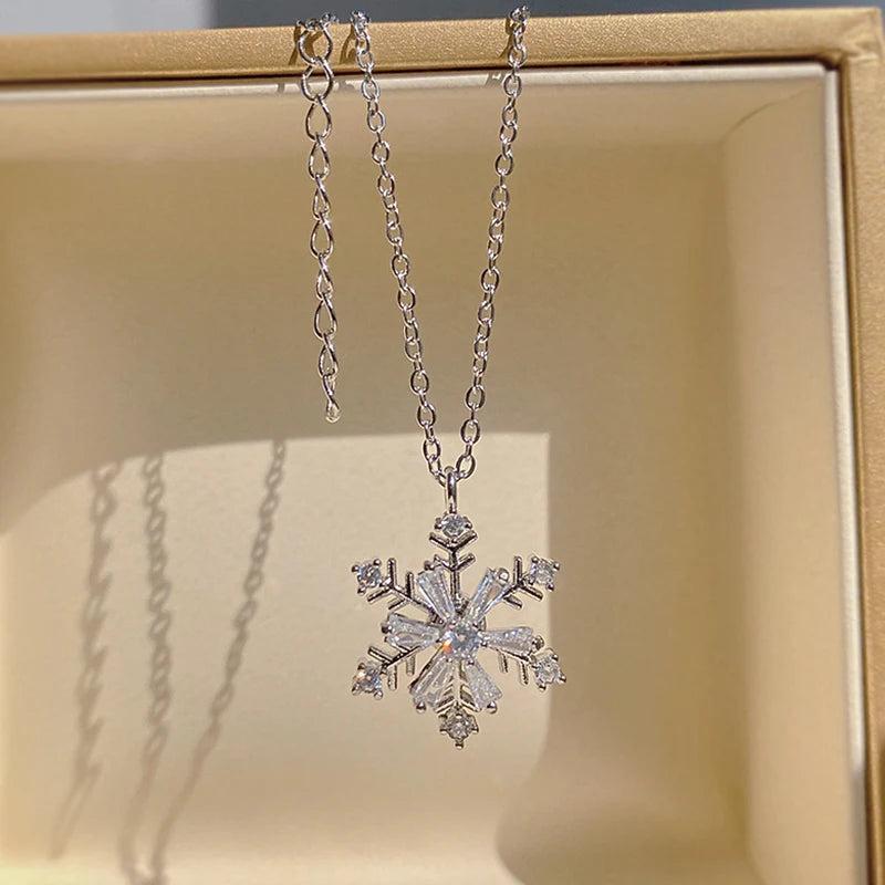 925 Silver Snowflake Flower Necklace for Women S925 Silver Needle AAA Zircon
