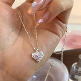 925 Silver Love Heart Necklace Pink Zircon Texture Bead Jewelry