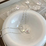925 Silver Love Heart Necklace Pink Zircon Texture Bead Jewelry
