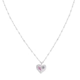 925 Silver Love Heart Necklace Pink Zircon Texture Bead Jewelry