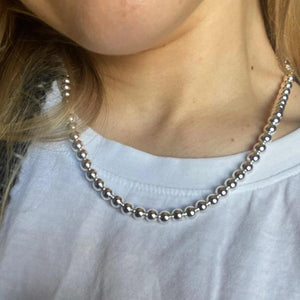 925 Sterling Silver 6mm Smooth Beads Ball Chain Necklace For Women