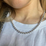 925 Sterling Silver 6mm Smooth Beads Ball Chain Necklace For Women