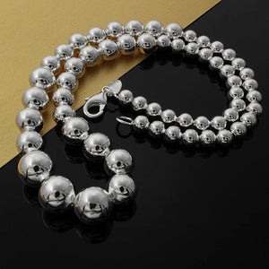 925 Silver Smooth Beads Necklace Classic Wedding Jewelry