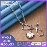 925 Silver Chain Stethoscope/Heart Pendant Necklace 18-Inch for Wedding Party
