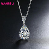 925 Silver Necklace Clear Tear Shaped Cubic Zircon Stone Jewelry
