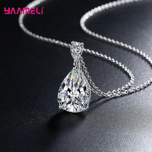 925 Silver Necklace Clear Tear Shaped Cubic Zircon Stone Jewelry