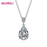 925 Silver Necklace Clear Tear Shaped Cubic Zircon Stone Jewelry