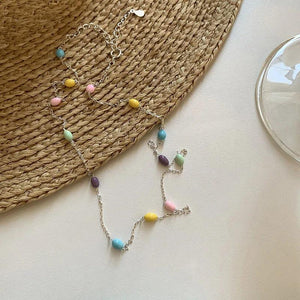 925 Silver Glaze Candy Colour Necklace Women Vintage Jewelry