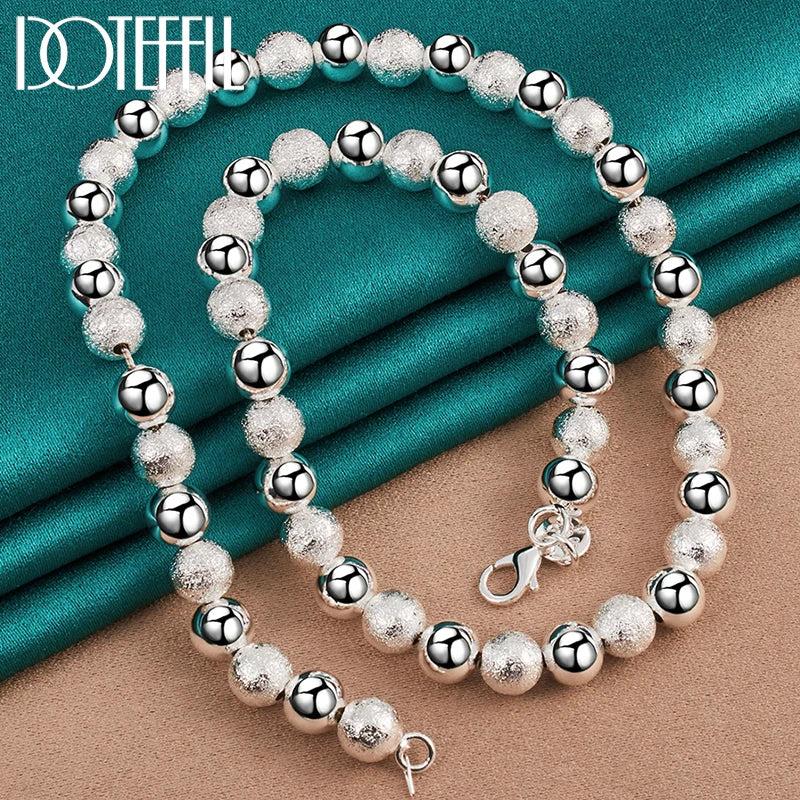 925 Silver 8mm Bead Ball Chain Necklace Matte Smooth Wedding Engagement
