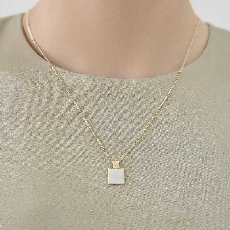 925 Silver Shell Geometry Necklace for Women Girl Gift Minimalism