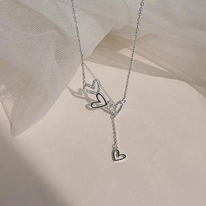 925 Silver Heart Necklace Diamond Tassel Pendant Women's Clavicle Chain