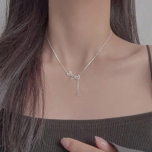 925 Silver Heart Necklace Diamond Tassel Pendant Women's Clavicle Chain