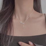 925 Silver Heart Necklace Diamond Tassel Pendant Women's Clavicle Chain